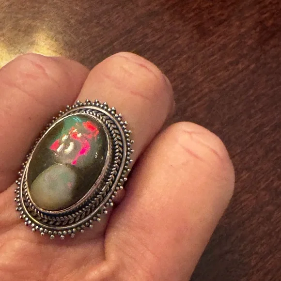 Sterling Silver and Natural Opal Statement Ring - Picture 2 of 11